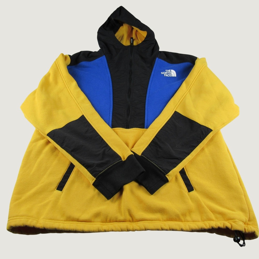 The North Face Fleece Hoodie Mens Large Yellow Blue Colorblock Zip